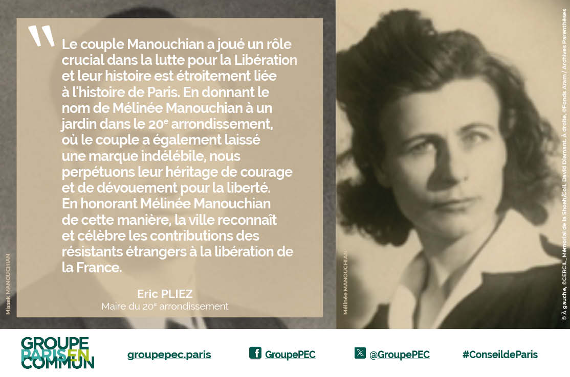 Lire la suite à propos de l’article Dénomination « Mélinée Manouchian » attribuée à un jardin du 20e arrondissement